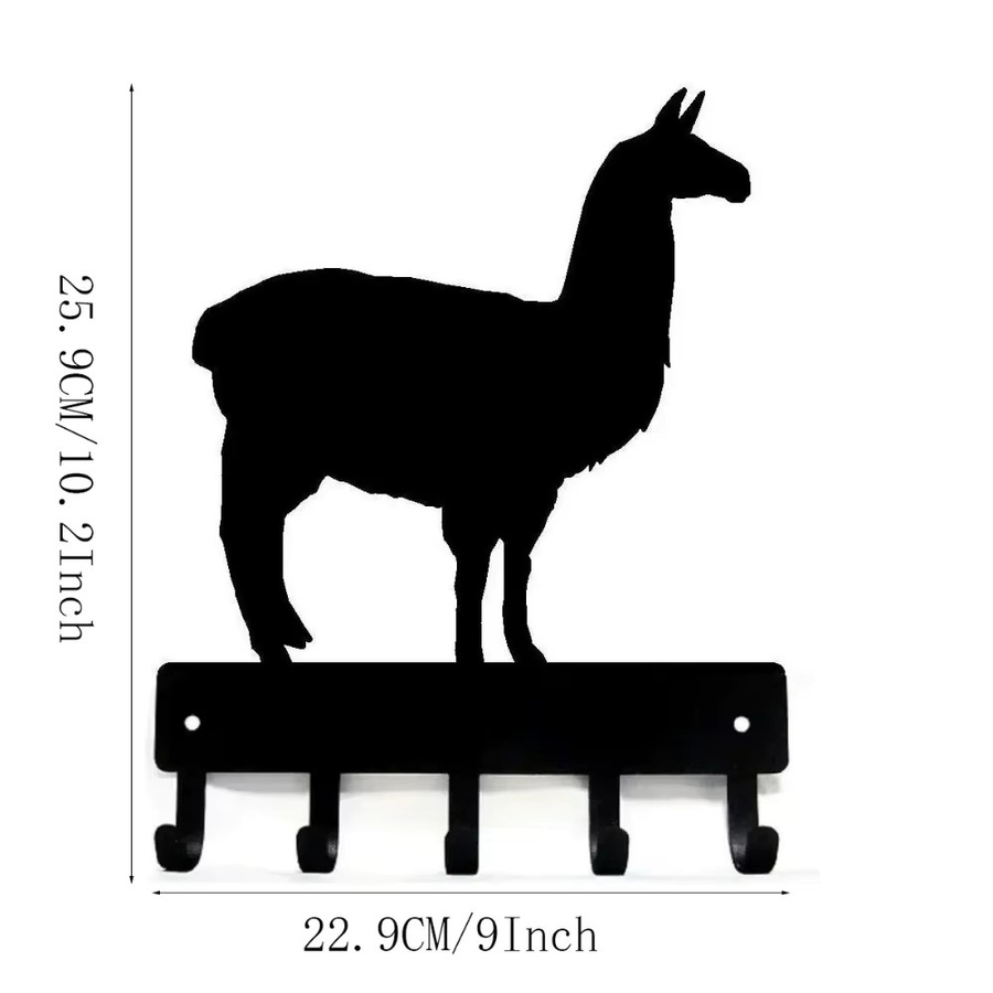 CIFBUY Alpaka-Farm Metall-Wanddekoration Schlüsselhalter in Schwarz, Rustikales Hängeregal für den Eingangsbereich, Breite: 23,5 cm, Höhe: 15,2 cm, Tiefe: 15,2 cm - Bild 2