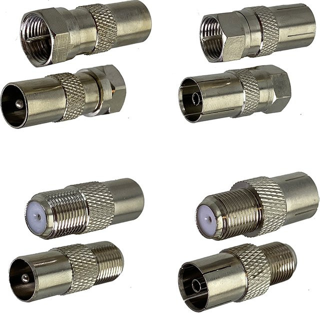 RF Koaxial Konverter Stecker Adapter von TV zu IEC PAL DVB-T mit Stecker und Buchse, Farbe: Silber - Bild 1