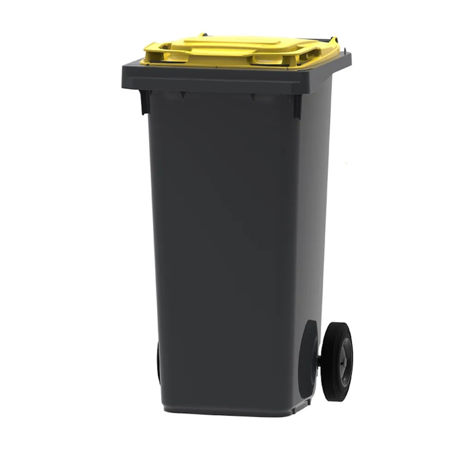 PROREGAL Mülltonne Müllgroßbehälter mit 2 Rädern, 120 Liter, Grau mit gelbem Deckel, H x B x T: 97,4 x 47,9 x 55,5 cm - Bild 2