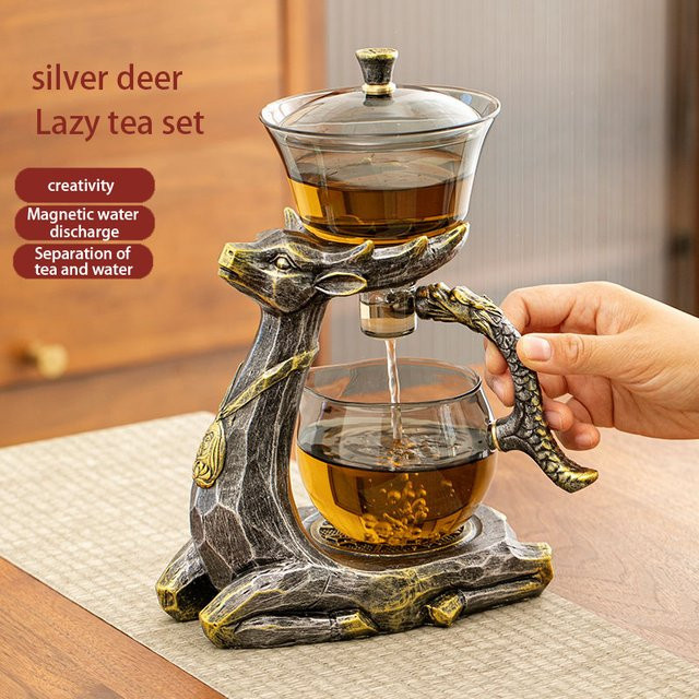 WENZHE Magnetisches Lazy Tea Set aus Glas mit Teekanne, Tasse, Behälter, Tablett und Infuser, transparent - Bild 1