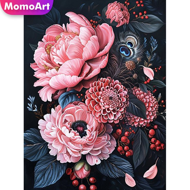 Momoart Diamantstickerei Pfingstrose Blume DIY Malset als Rundes Mosaik Kreuzstich in Mehrfarbig B: 30,0 cm, H: 20,0 cm, T: 20,0 cm - Bild 1