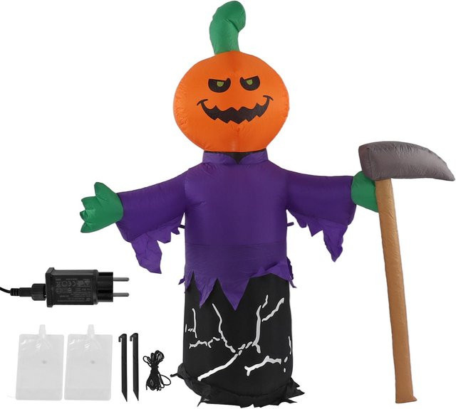 KONNWEI Halloween Aufblasbare Dekoration Tod mit Kürbis und Axt, Blau/Mehrfarbig, 152 cm (5 Fuß) - Bild 1