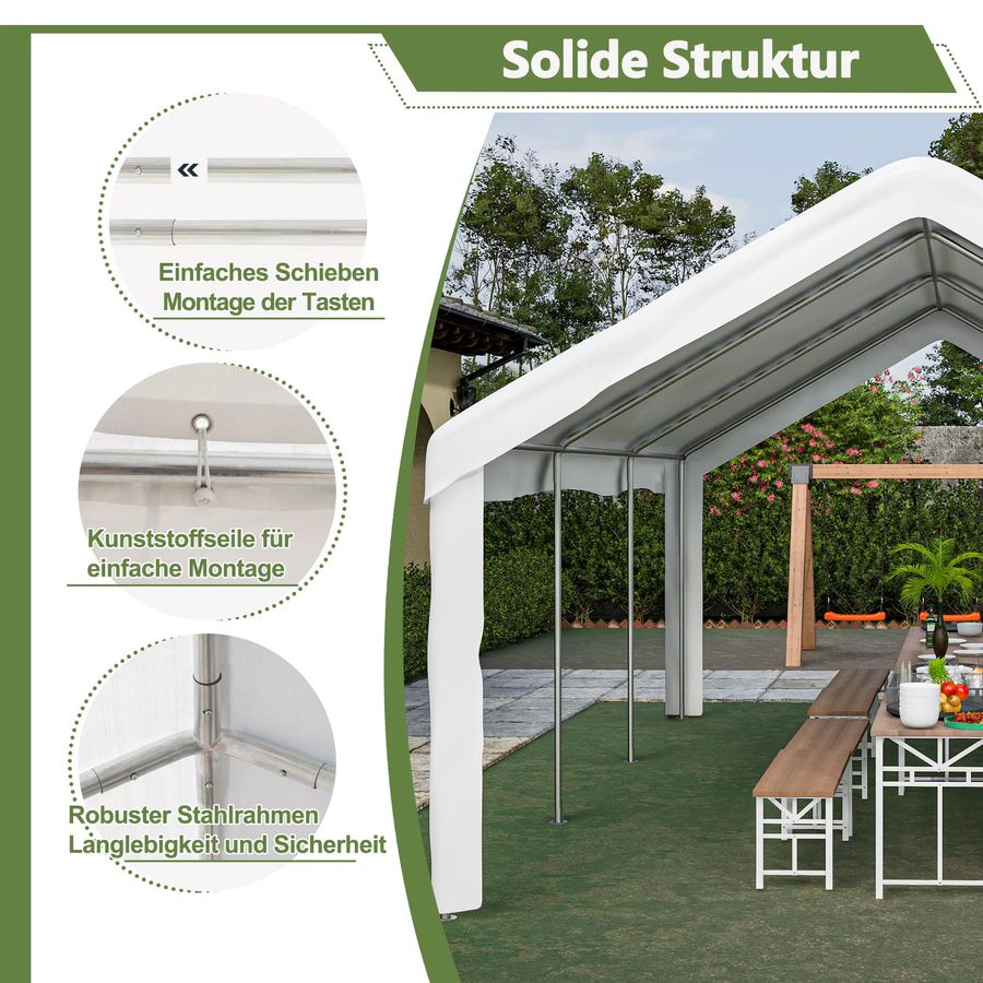 Wetterfeste Carport-Zeltgarage mit aufrollbaren Türen vorne und hinten, verstärkter Schutz mit abnehmbarem Dach und Wänden, B/T/H: 6 x 4 m - Bild 2