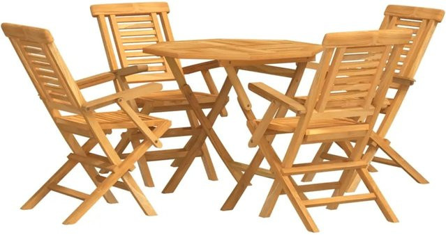 vidaXL 5-teilige Garten-Essgruppe aus Massivholz Teak in Braun - Bild 1