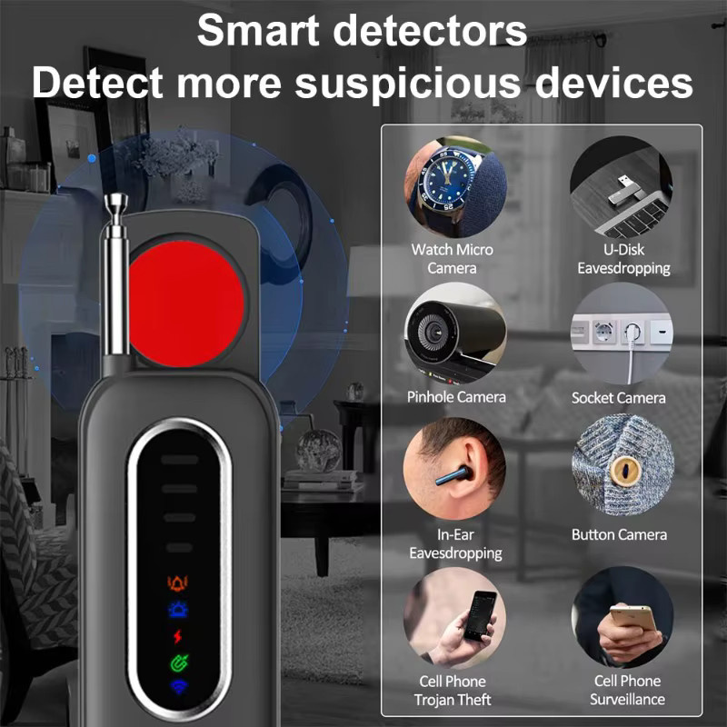 NUOYING Anti-Spionage-Kamera-Detektor in Schwarz mit USB-C Aufladung, LED-Infrarotlicht und einstellbarer Empfindlichkeit zur Aufspürung von Wanzen und versteckten Kameras - Bild 7