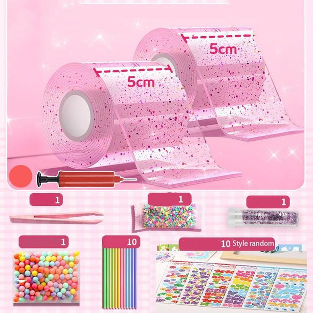 Selbstklebendes Glitzer-Blasenband aus PET-Nano-Material, doppelseitig und hochklebrig, Farbe: Mehrfarbig/Pink, ideal für DIY-Handwerk und Kneifspielzeug - Bild 1