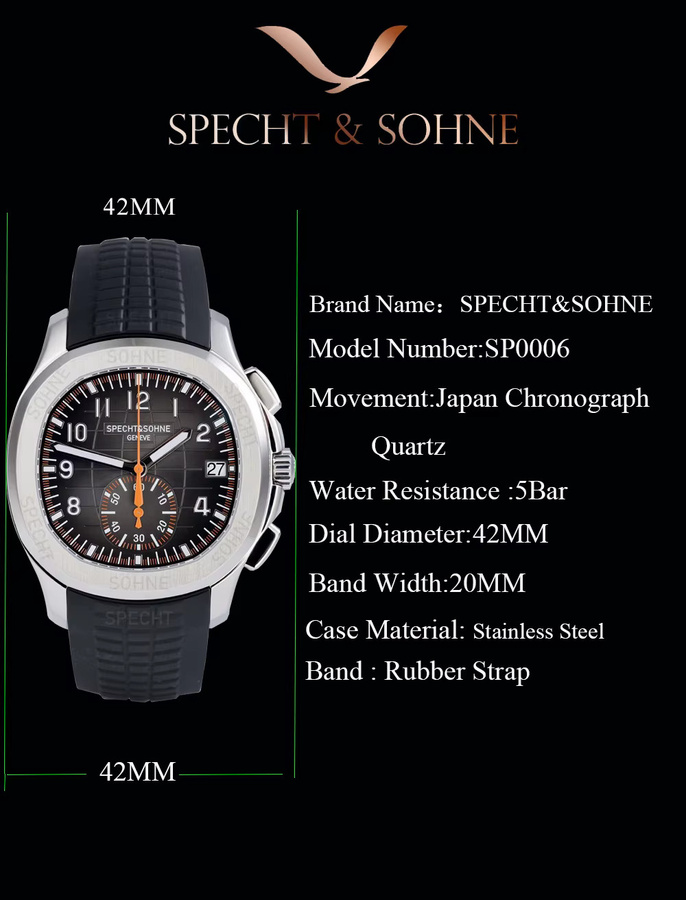Specht & Söhne New Classic Herrenuhr, Quarz, Kautschukarmband, orange, 5 ATM - Bild 2