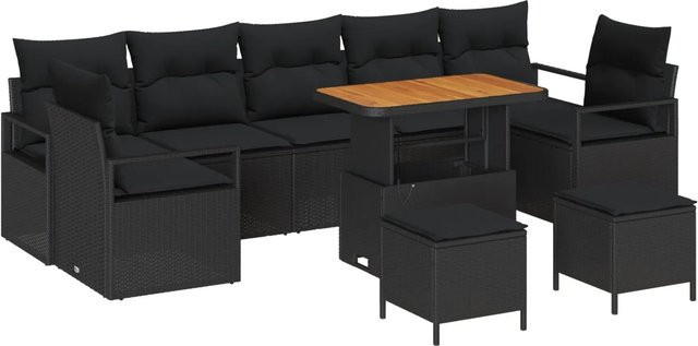 vidaXL Garten-Sofa-Set aus Poly Rattan und Stahl in Schwarz mit 10-teiligem Set inklusive Polster und Stauraumfunktion - Bild 1