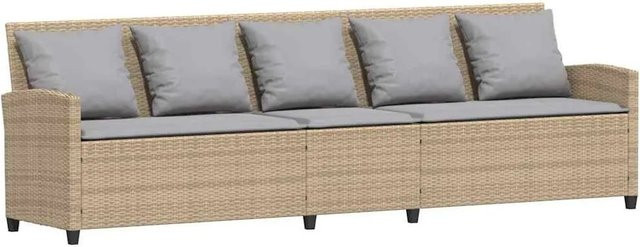 vidaXL Gartensofa 5-Sitzer aus Polyrattan mit Kissen in Beige, Modernes Outdoor-Sofa mit Metallrahmen und UV-beständigen Polstern - Bild 1