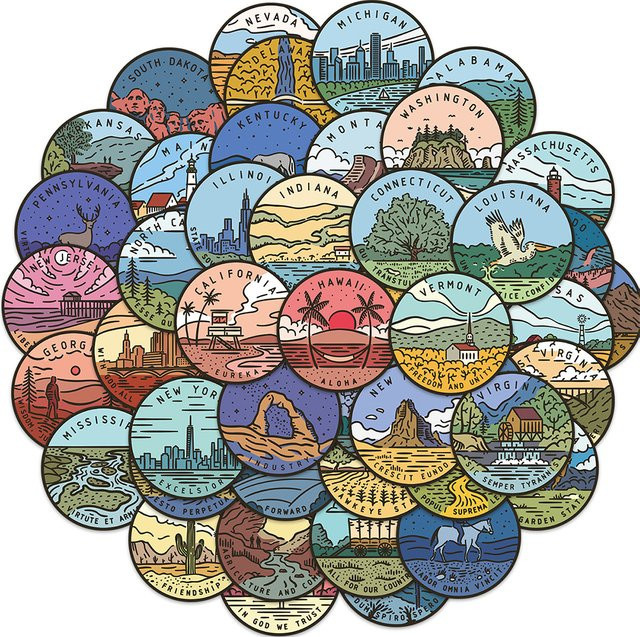 Charile Amerikanische 50-Staaten-Städte Landschafts-Aufkleber, Sticker, 10-teiliges Set - Bild 1
