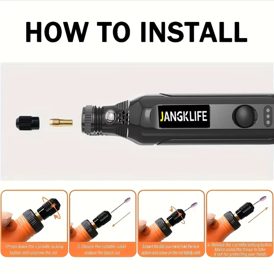 JANGKLIFE USB-Akku-Drehwerkzeug-Kit in Rot für Gravur und DIY-Projekte an Holz, Metall und Glas - Bild 3
