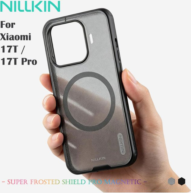 NILLKIN Handyhülle für Xiaomi 17T und 17T Pro, Matte TPU Hülle mit UV-Beschichtung, Staubfrei und Anti-Fingerabdruck, Magnetische Aufladung, Schwarz/Transparent - Bild 1