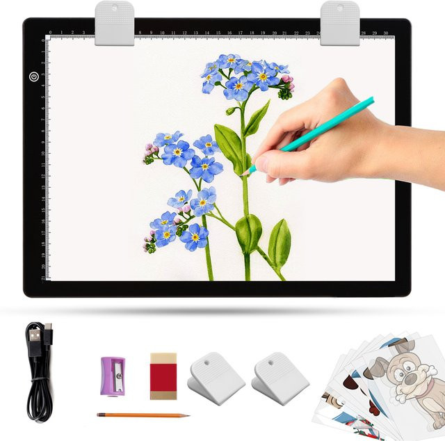 Kobaiban A4 Lichtbox Schwarz – Tragbares Dimmbares Lichtpad zum Zeichnen mit 4 Clips und USB-C Anschluss - Bild 1