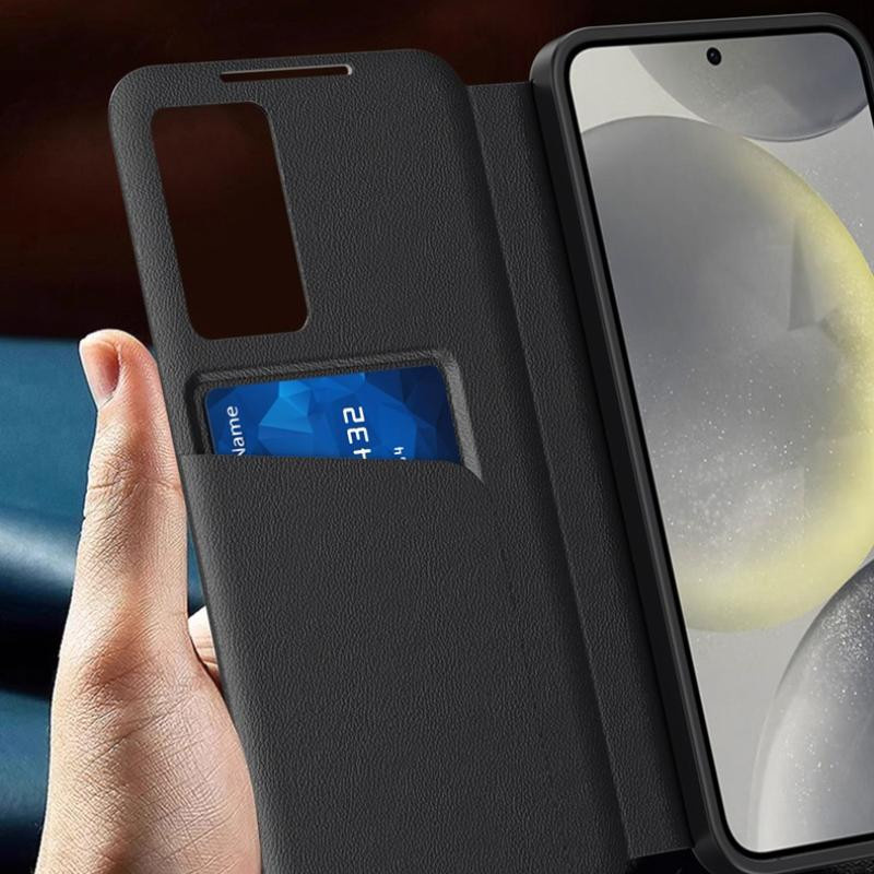 Samsung Galaxy S26 Ultra S26 Plus Smart View Hülle aus PU-Leder mit Fenster und Kartenfach in Schwarz - Bild 2