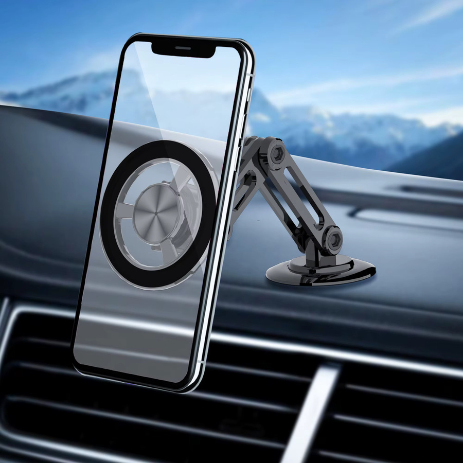 WSSHE Faltbarer Handy-Magnethalter für MagSafe, Magnetische Auto-Halterung für Armaturenbrett und GPS, Schwarz - Bild 4