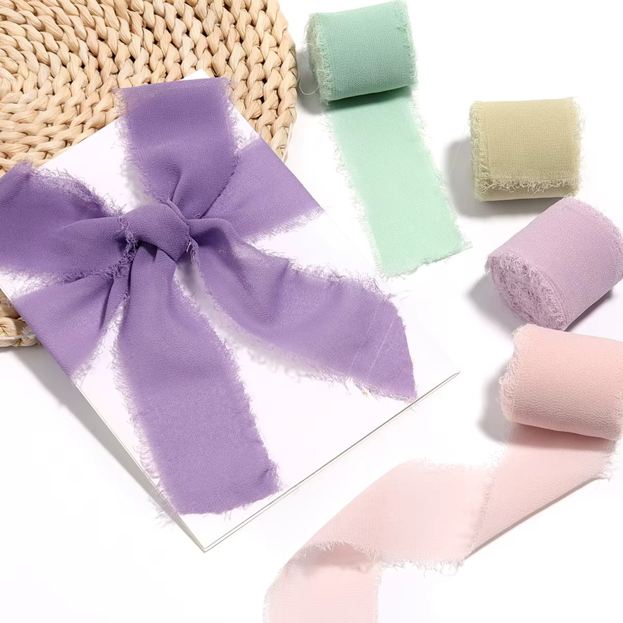 Handgefertigtes Chiffon-Seidenband mit Kanten in Bunt und Lila, 5 m Rolle für DIY-Handwerk und Dekoration - Bild 2