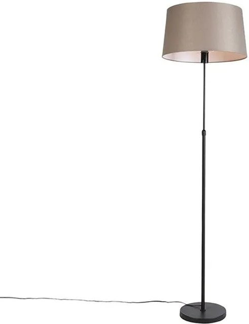 QAZQA Moderne Stehlampe aus schwarzem Metall mit dimmbarem Taupe Leinenschirm, höhenverstellbar - Bild 1
