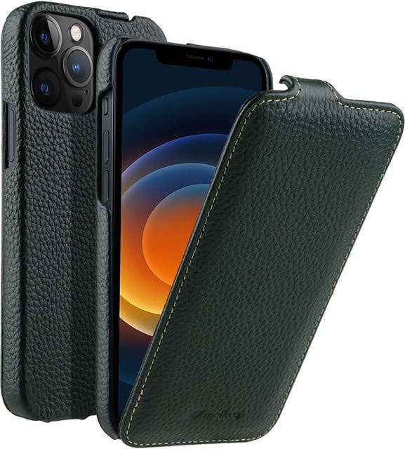 Melkco Echtleder Klapphülle für iPhone 12 bis 17 Pro Max in Grün mit vertikaler Öffnung aus Rindsleder - Bild 1