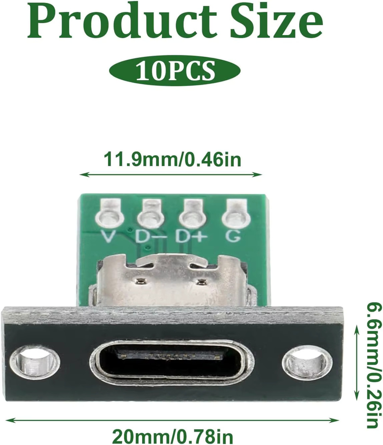 AOKIN 10 Stück USB-C Einbausteckverbinder DIY Typ-C Buchse mit 24-poliger Leiterplatte USB 2.0 Pinout - Bild 2