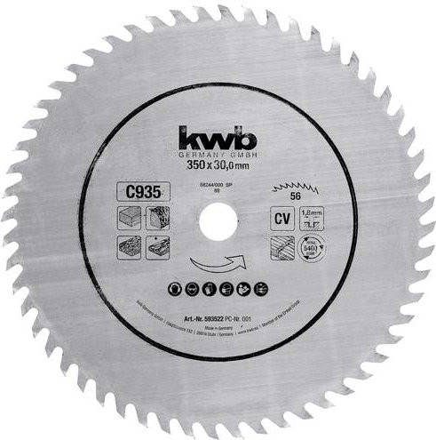 Kwb Kreissägeblatt für Holz, Farbe: Silber, Durchmesser: 350 mm, Bohrung: 30 mm - Bild 1