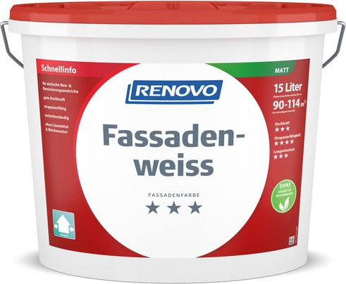 RENOVO Fassadenfarbe Dispersion wasserbasiert, matt, Weiß, 15 Liter - Bild 1