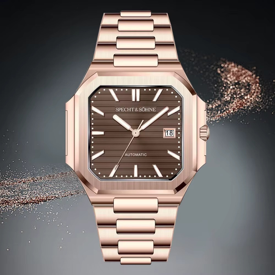 Specht & Söhne Herrenuhr, Mechanisch, Edelstahl, Roségold, 41 mm, Eckig - Bild 2