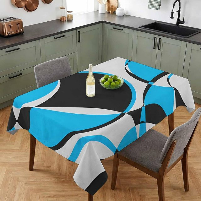 JINGYUE Pet Tischdecke mit abstraktem geometrischem Farbblock-Design, rechteckig, blau, wasserabweisend und waschbar, B/T/H: 160 x 100 cm - Bild 1
