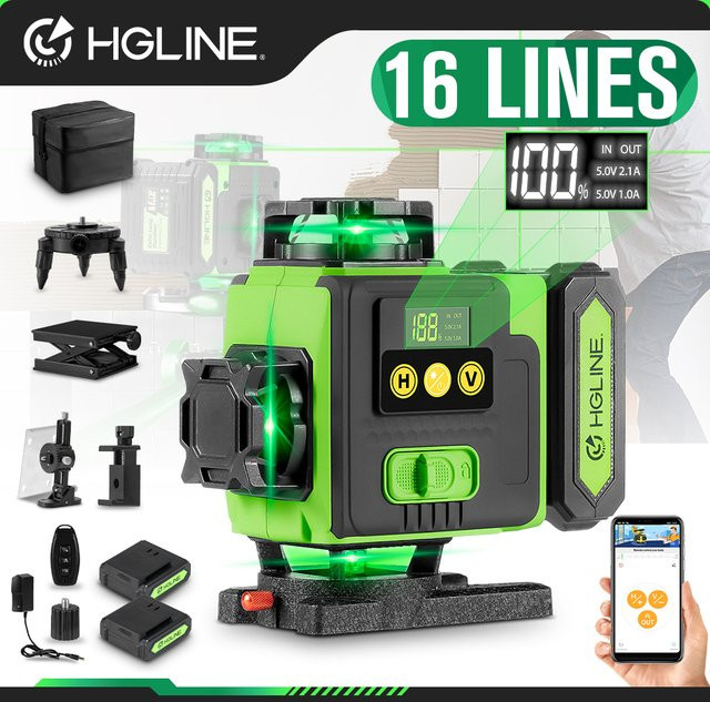 HGLINE 16-Linien-Lasernivelliergerät in Grün mit APP-Fernbedienung, horizontal und vertikal selbstnivellierend, 360° Lasernivelliergerät mit 6000mAh Li-Ionen-Akku - Bild 1