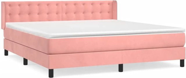 vidaXL Boxspringbett mit Matratze in Rosa, Hybrid-Design mit Taschenfederkern, Samt, B/T: 180 x 200 cm - Bild 1