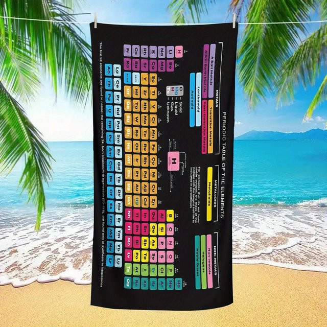 JMG Household Supplies Mikrofaser Strandtuch Periodensystem der Elemente, schnelltrocknend und sandfrei, Multicolor, Breite: 40 cm, Länge: 60 cm - Bild 1