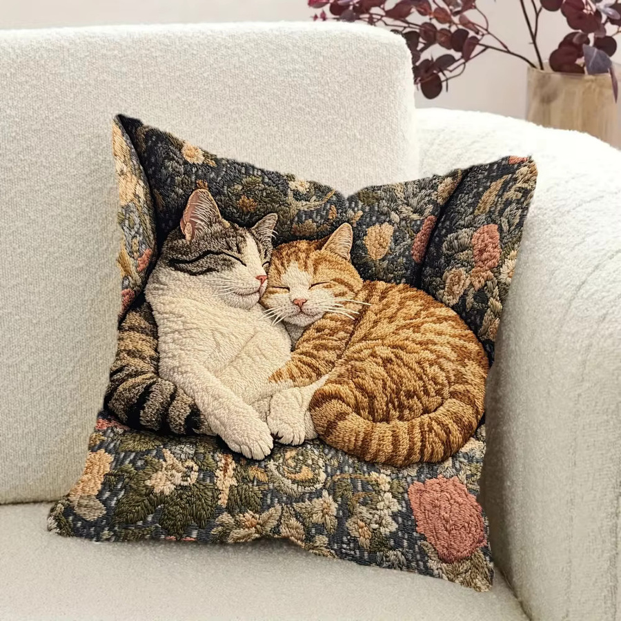 VIKAMA Kissenbezug mit Katzen-Motiv aus Samt, quadratisch, Mehrfarbig, Breite: 40 cm, Höhe: 40 cm - Bild 2