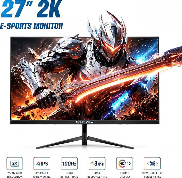 Great View Gaming-Monitor 27 Zoll mit QHD-Auflösung, IPS-Panel, 100 Hz, HDR10, 3 ms Reaktionszeit, Schwarz/Weiß - Bild 1