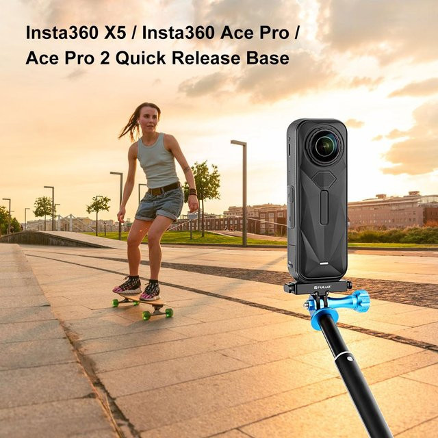 PULUZ Aviation Aluminium Schnellverschluss Basis Adapterhalterung in Schwarz für Insta360 X5, Ace Pro und Pro 2 als Verlängerungsunterstützungszubehör - Bild 1