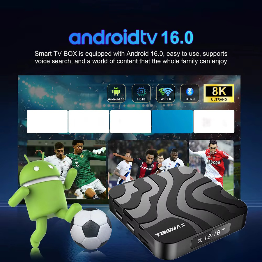 YOZHIXU T95 Max 8K Smart TV Box mit Android 16, Allwinner H618, Dual WLAN 5G und Bluetooth 6.0, Media Streamer in Schwarz - Bild 2