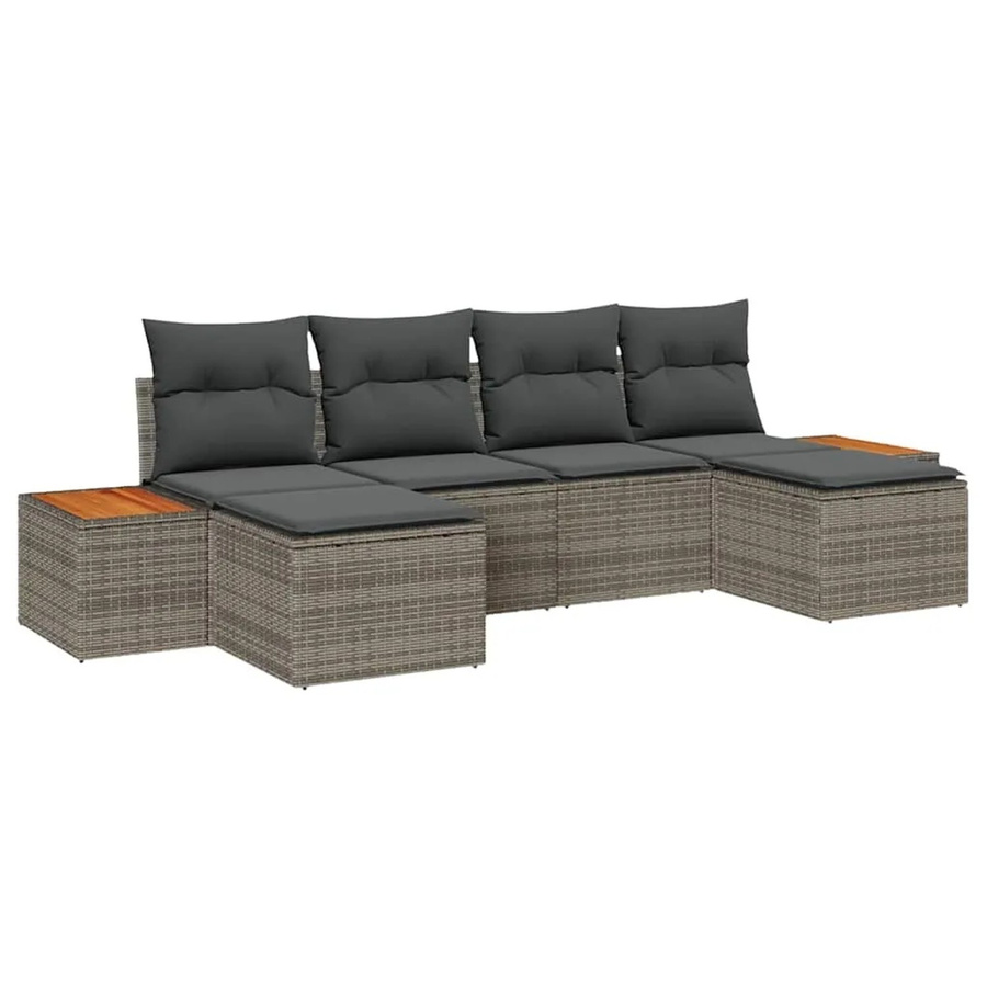 vidaXL Garten-Sofa-Set aus Poly-Rattan in Grau mit 6-teiliger L-Form, Eckelement, 2-Sitzer und Ottoman sowie wetterfesten Kissen - Bild 2