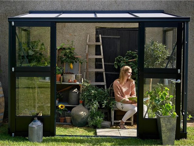 Juliana Gewächshaus Veranda 4 Pultdach in Anthrazit mit Polycarbonat und Aluminium für die Pflanzenzucht - Bild 1