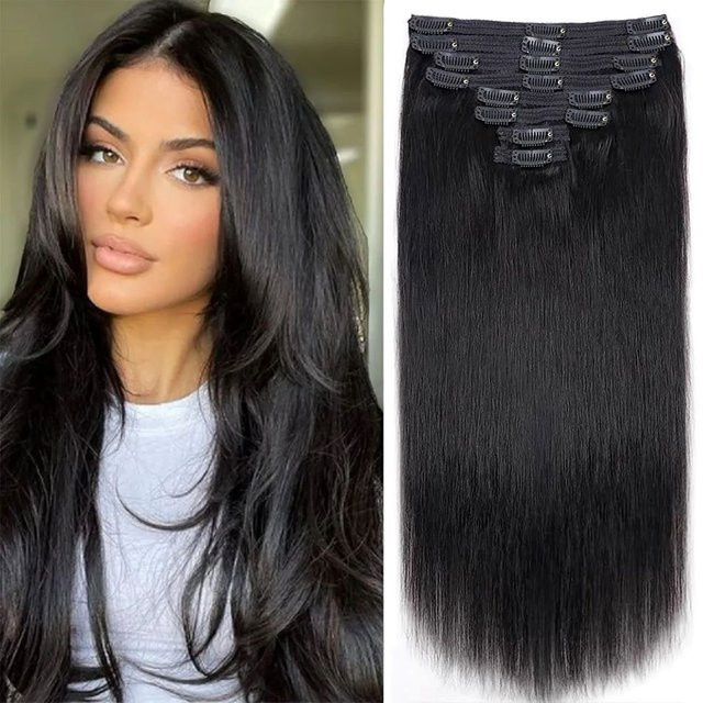 xbeauty Clip-in-Haarverlängerungen, glatt, 120 g, 100 % Echthaar, Schwarz, Damen - Bild 1