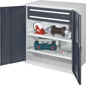 Kappes Schwerlastbeistellschrank Mod. 63 in Grau mit Vollblechtüren, internen Schubladen, Regalböden und Schloss, B/T/H: 60 x 60 x 111 cm - Bild 1