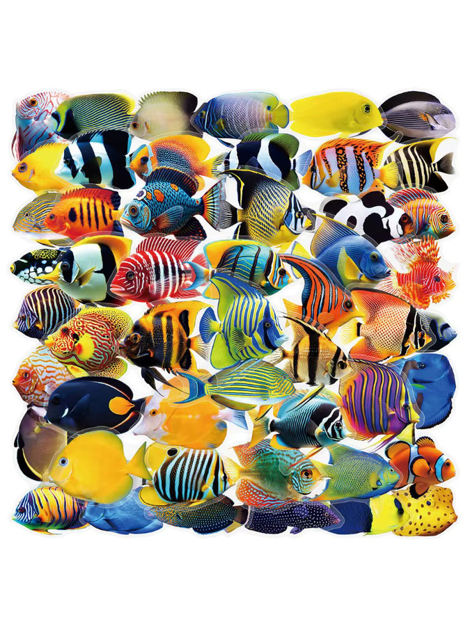 50 Stück transparente Vinyl-Aufkleber mit Meeresfischen von RecordingYourLife Store, wasserfeste Aufkleber für Handyhüllen und Scrapbooking, Mehrfarbig - Bild 3