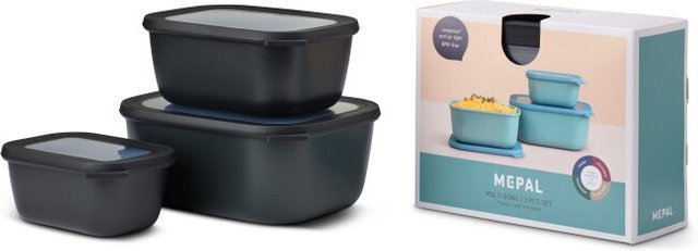 Mepal Multischüssel Set Cirqula rechteckig hoch, 3-teilig, Nordic Black, luftdicht, mikrowellenfest, gefrierfest und spülmaschinenfest (750 ml, 1500 ml, 3000 ml) - Bild 1