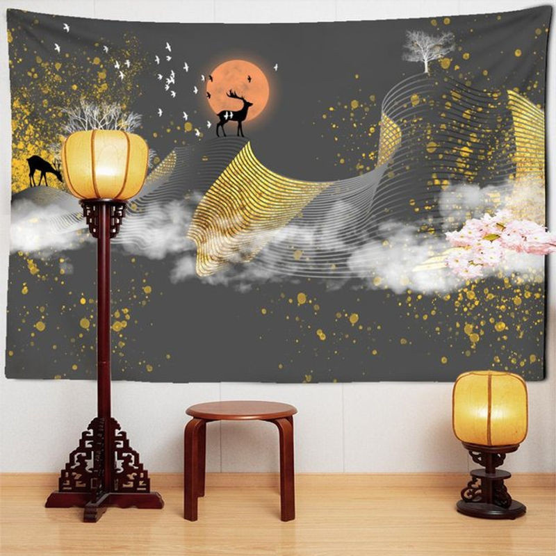 Super Six Wandbehang im Bohemian Style mit Tintentextur und Landschaftsmotiv, Grau, B/H: 95 x 70 cm - Bild 1
