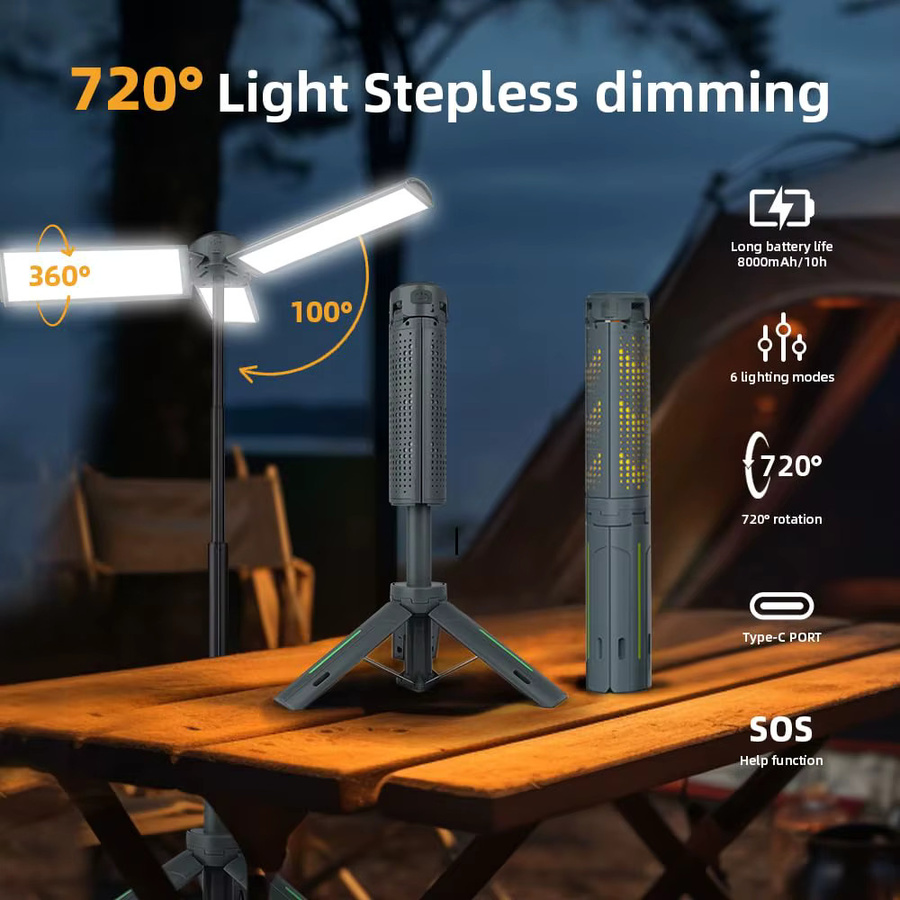 BALDR Klappbare Campingleuchte mit 8000 mAh Akku, USB wiederaufladbare LED Teleskoplaterne in Grau mit Powerbank-Funktion und wasserdichtem Design für den Garten und Außenbereich - Bild 4