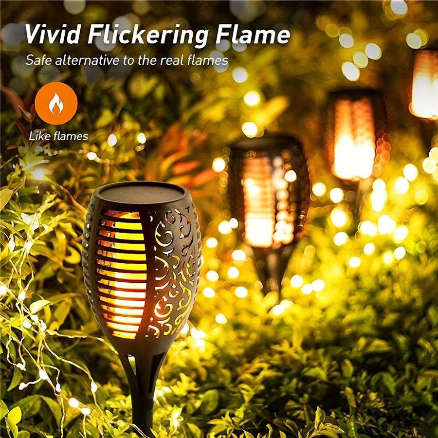 ESMARTER Solar Flammen Fackel mit 12 LED, Wasserdichte Outdoor Stehlampe in Schwarz für Garten, Terrasse und Gehweg - Bild 2