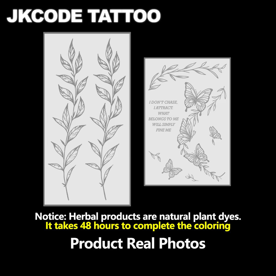 JKCODE TATTOO Semipermanente Tätowierungen, Schmetterlinge und Blätter, 2er-Pack, Unisex - Bild 4