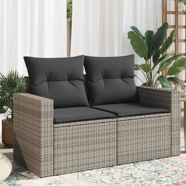 vidaXL Gartensofa 2-Sitzer aus Polyrattan mit Kissen in Grau - Bild 2