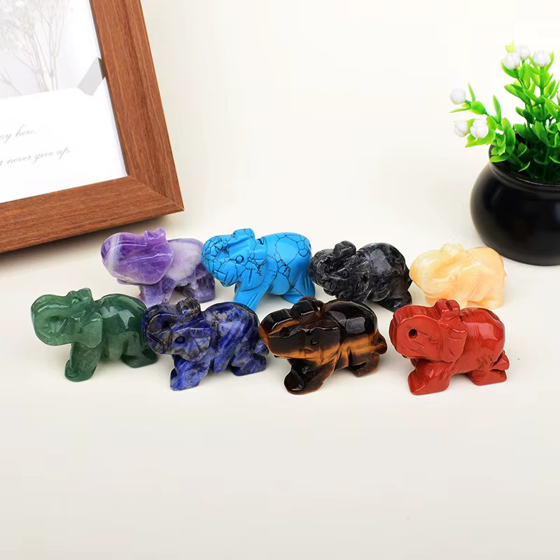 RYCRYSTAL Mini-Elefant aus natürlichem Quarz, Amethyst und Obsidian in Türkis und Mehrfarbig als Deko-Kunsthandwerk - Bild 2