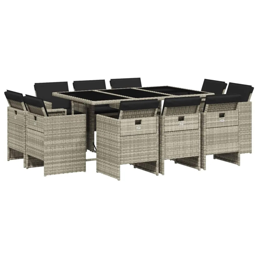 vidaXL 11-teilige Garten-Essgruppe aus Poly-Rattan in Anthrazit mit Kissen und Hartglas-Tischplatte - Bild 2