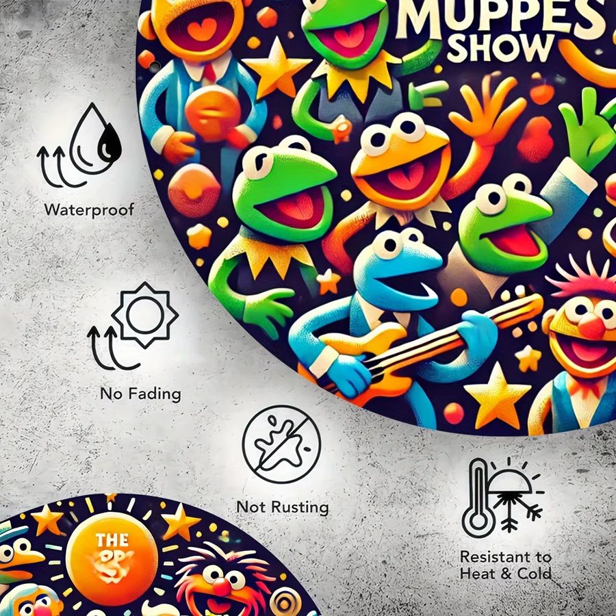 Rundes Aluminium-Wandkunstschild im Vintage-Stil mit Muppets-Show-Design von Potdemiel, Multicolor, Durchmesser: 20,3 cm - Bild 4