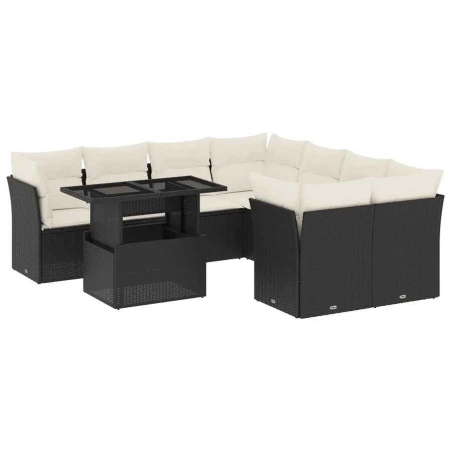 vidaXL 9-teilige Garten-Sofagarnitur aus Polyrattan in Schwarz mit Kissen und L-Form - Bild 2