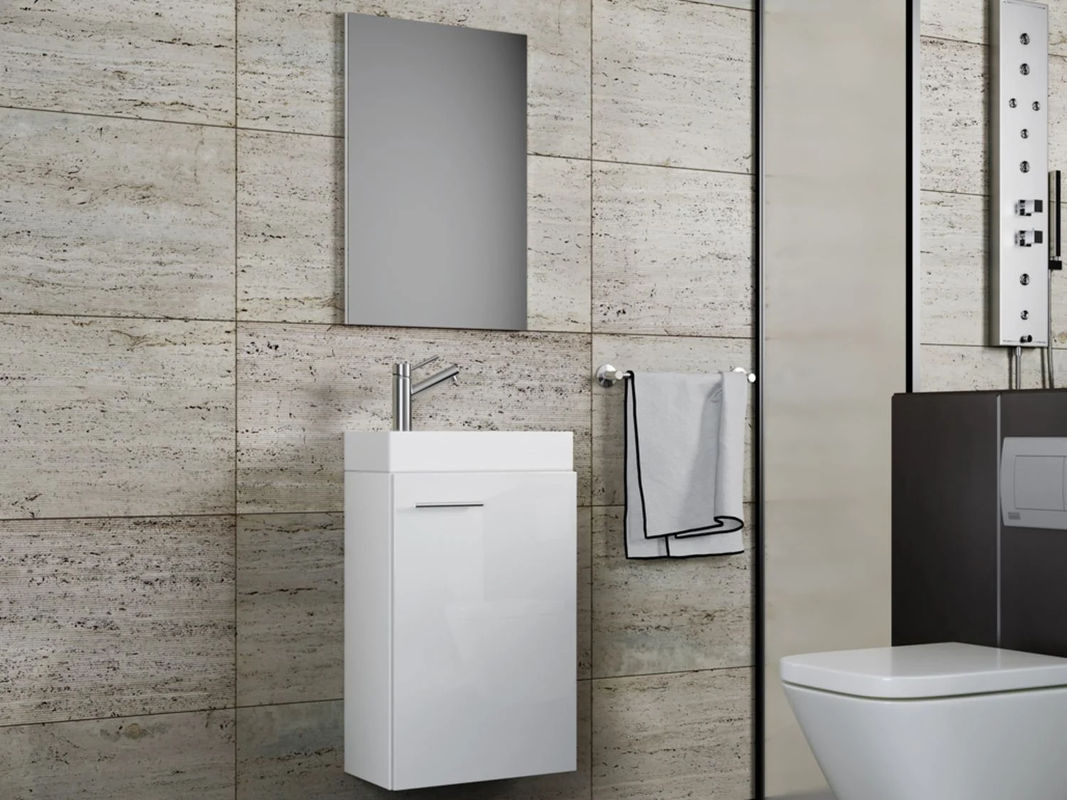 VCM Slito 3-tlg. Badmöbel-Set für das Gäste-WC in Weiß mit Keramik-Waschbecken und Unterschrank, B/T/H: 41 x 22 x 130 cm - Bild 3